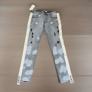 White Strips On Sides W/Belt Loops 4 Designs Stylish Gray Distressed Jeans NWT